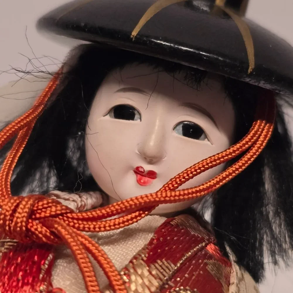 Vintage Japanese Hime Daruma Doll In Kimono Oriental Art Deco Folk Art Figurine
